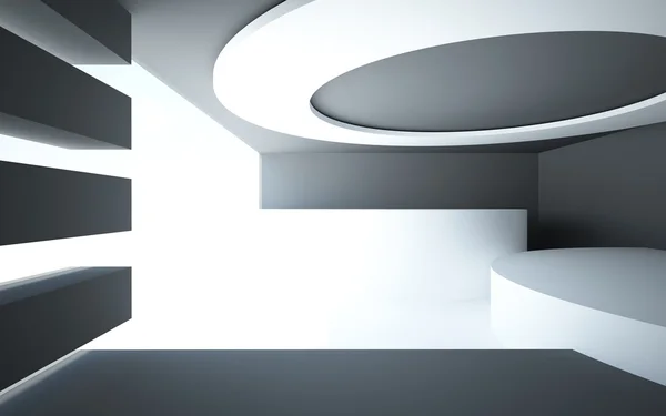 Un interno astratto con pareti nere, pavimenti e lampadario circolare bianco lucido — Foto Stock
