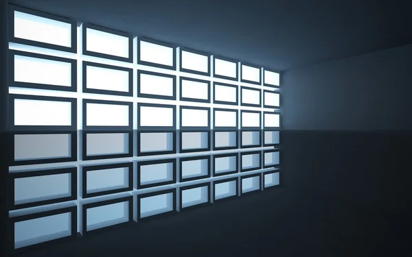 Abstrakte Hochglanzfußböden im Innenraum und Buntglasfenster aus dem Rahmen. — Stockfoto