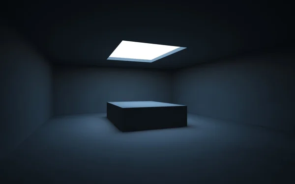 Stehen Sie zu Ihrem Objekt, stehen Sie in einem dunklen Raum und werden von Licht aus einem Fenster in der Decke beleuchtet. — Stockfoto