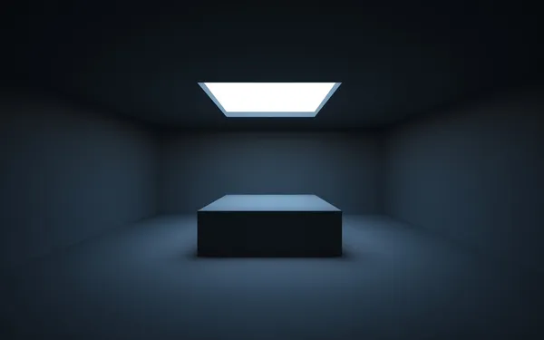 Permanezca junto a su objeto, de pie en una habitación oscura e iluminado por la luz de una ventana en el techo . —  Fotos de Stock