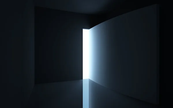 Hoge smalle exit om het licht van de zwarte ruimte. — Stockfoto
