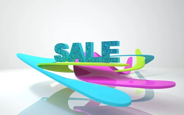 The word "sale" is made with blue forms with abstract flowers. — Stock Photo, Image