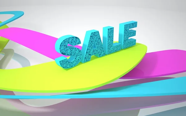 The word "sale" is made with blue forms with abstract flowers. — Stock Photo, Image