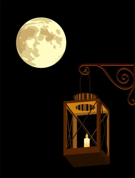 Lanternă și lună în noapte — Vector de stoc