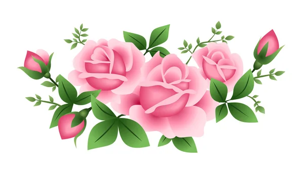 Ilustración vectorial de tres rosas rosadas — Vector de stock