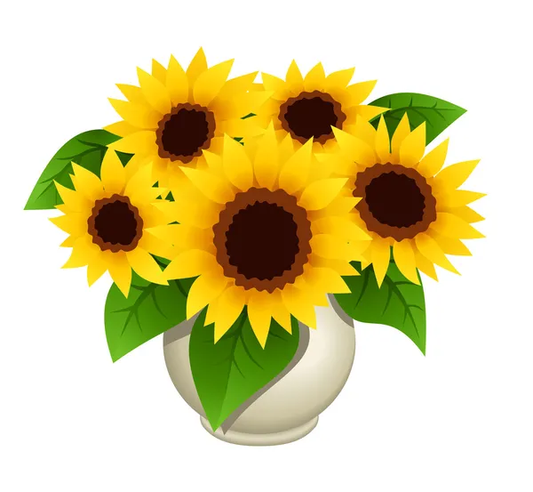 Kytice slunečnic v váza — Stockový vektor