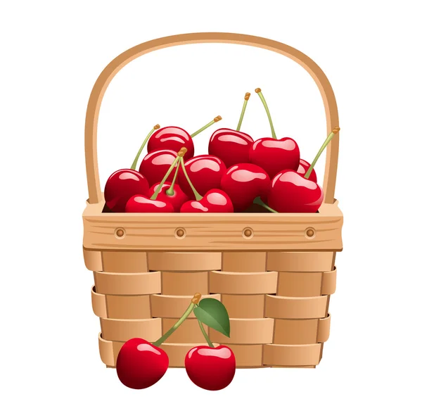 Vector illustration of basket with cherries — Stockvektor