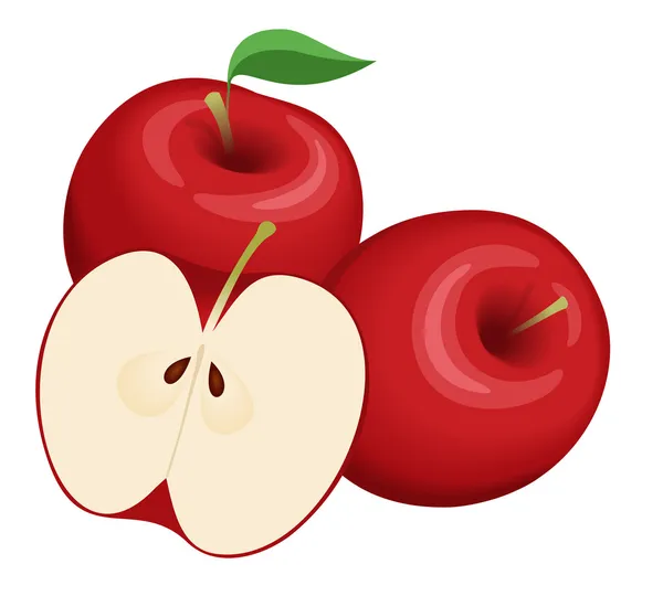 Векторная иллюстрация трёх красных яблок — стоковый вектор