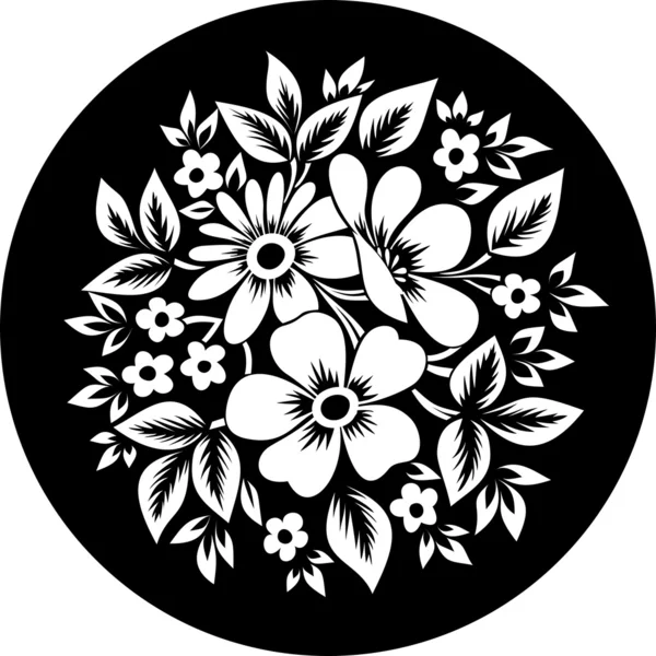 Vector illustration of white flower ornament on a black background — Stok Vektör