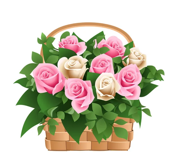 Roses in basket. Vector illustration — Stock Vector