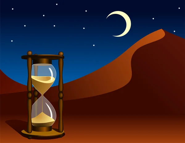 Hourglass in night desert. Vector illustration — Image vectorielle