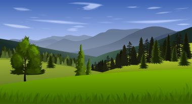 Landscape with hills and trees. Vector illustration. clipart