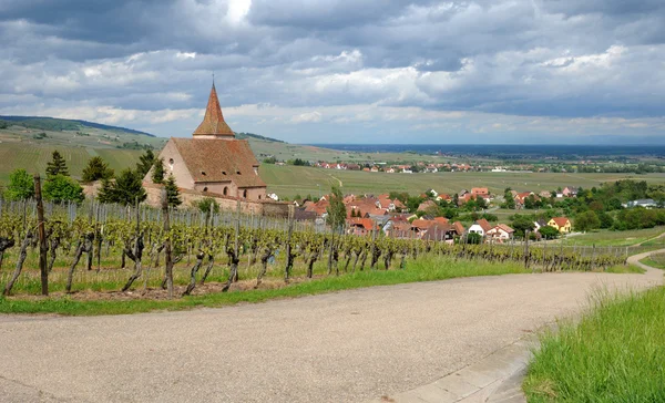 stock image Saint Jacques le Majeur church in Hunawihr