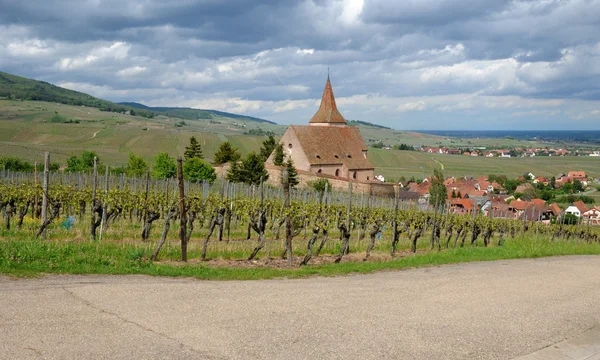 stock image Saint Jacques le Majeur church in Hunawihr