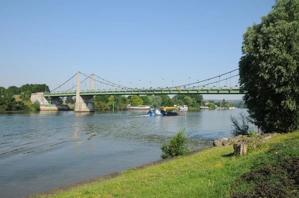 Francia, ponte sospeso della Triel Sur Seine Foto Stock Royalty Free