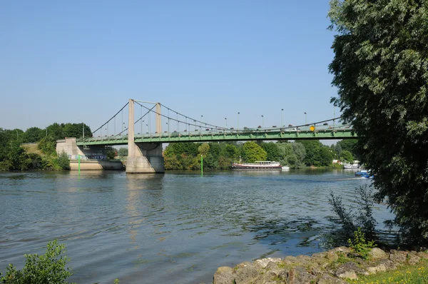 França, ponte suspensa de Triel Sur Seine Imagem De Stock