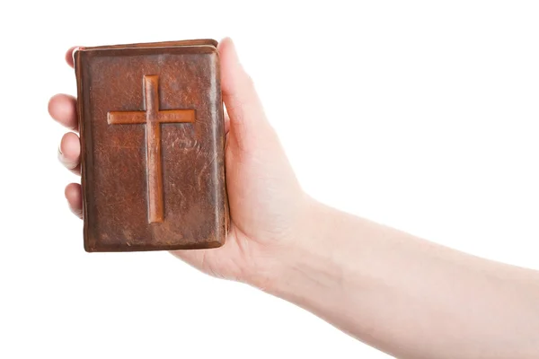 Χέρι που κρατά την παλιά Αγία Γραφή — Φωτογραφία Αρχείου