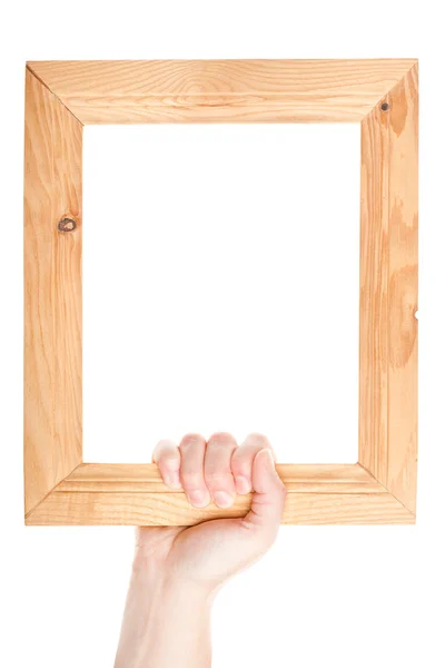 Dřevěný rám v ruce — Stock fotografie