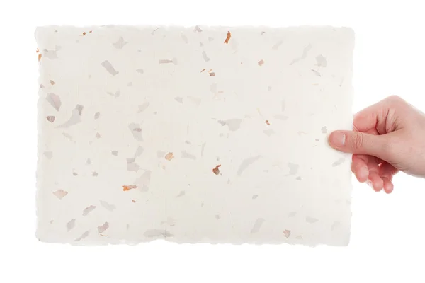 Büttenpapier in Frauenhand — Stockfoto