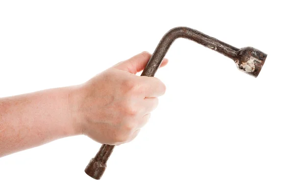 Hand med en skiftnyckel — Stockfoto