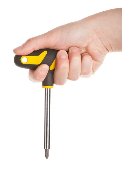 Screwdriver in hand — Stock Photo, Image