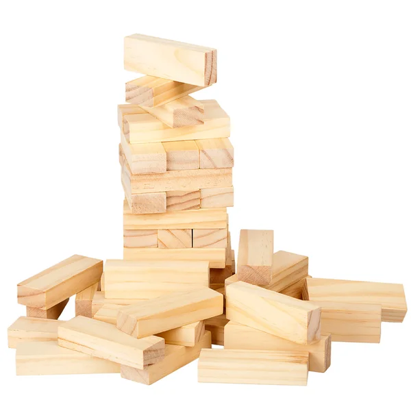 Torre de blocos de madeira em colapso — Fotografia de Stock