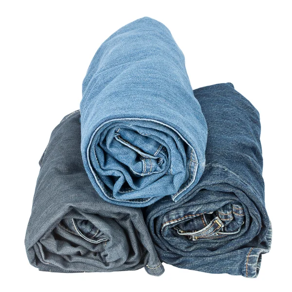 Pila di jeans arrotolati — Foto Stock