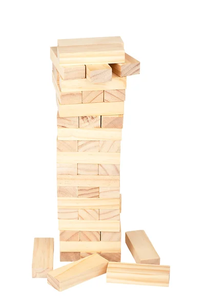 Torre de blocos de madeira em colapso — Fotografia de Stock