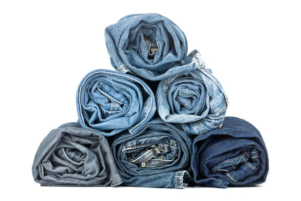 Pila di jeans arrotolati — Foto Stock