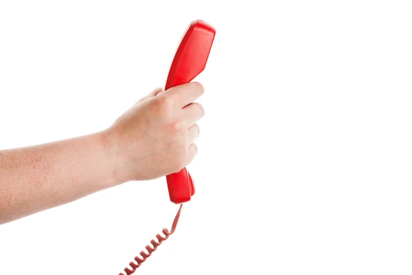 stock image Red telephone receiver in hand