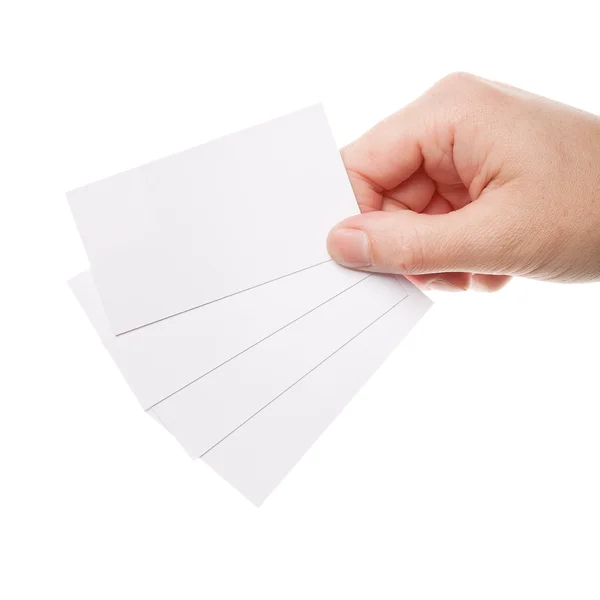 Papírové karty v ruce žena — Stock fotografie