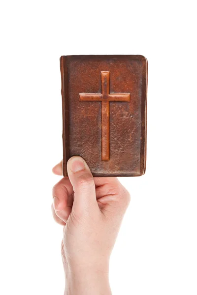 Χέρι που κρατά την παλιά Αγία Γραφή — Φωτογραφία Αρχείου