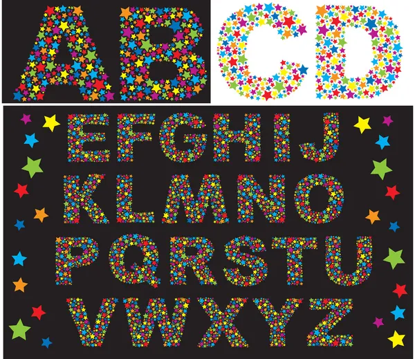Alfabet - letters zijn gemaakt van veelkleurige sterren — Stockvector