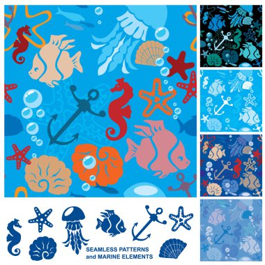 Seamless background with Marine life clipart