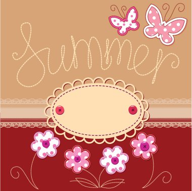 Romantic summer card with laces, butterflies and flowers clipart