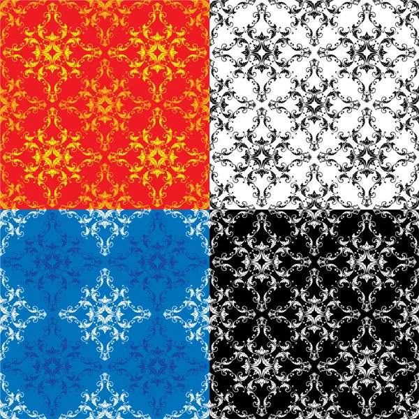 Ensemble de 4 couleurs différentes textures sans couture - motifs ornementaux vintage — Image vectorielle