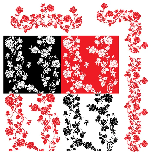 Τριαντάφυλλα - σύνολο 4 περίτεχνα μοτίβα χωρίς ραφή και τα σύνορα — Διανυσματικό Αρχείο