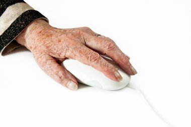 Elderly Hand on Computer Mouse clipart