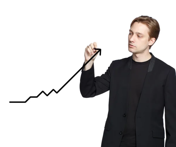 Mann zeichnet ein Diagramm (Wachstum) — Stockfoto