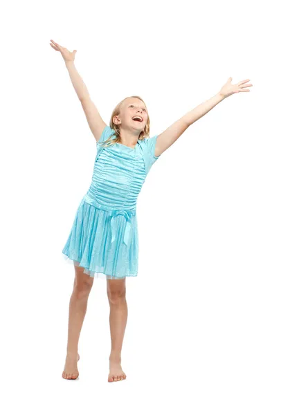 Happy Young Girl with Arms Up — Stock Photo, Image