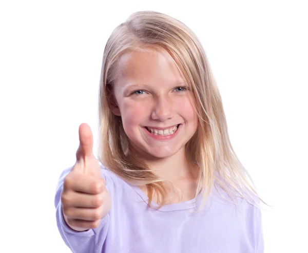 Šťastná dívka dává palec nahoru — Stock fotografie
