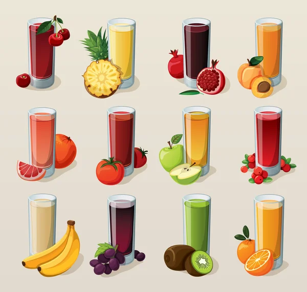 Set of tasty fresh squeezed juices. — Stock Vector