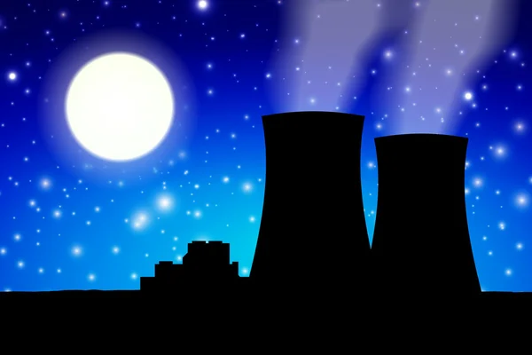Nuclear power plant in night — Stock Vector