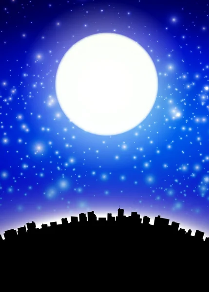 Volle maan boven stad — Stockfoto