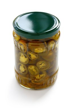 Jarred sliced jalapeno peppers clipart