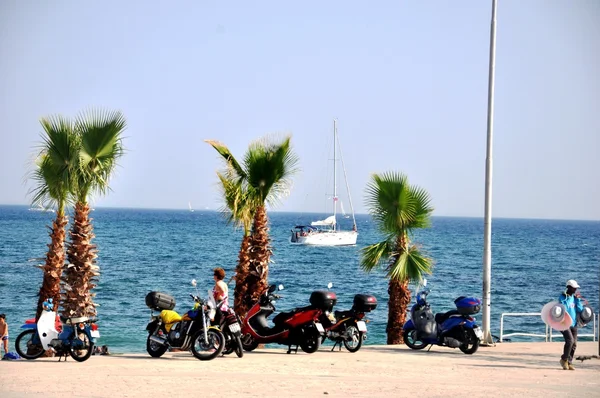Pláž s palmami u Egejského moře (Středozemní moře) — Stock fotografie