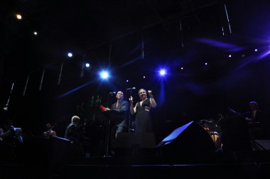 Pink Martini band performs live on the stage clipart