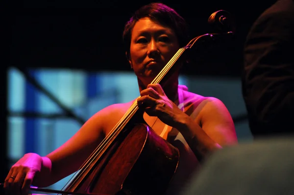Cellospilleren spiller live på scenen – stockfoto