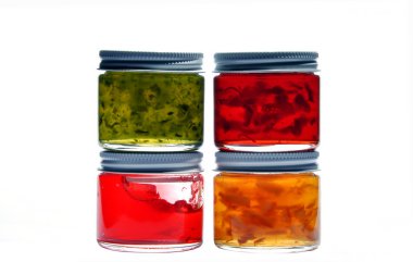 Four jam jar isolated on white background clipart