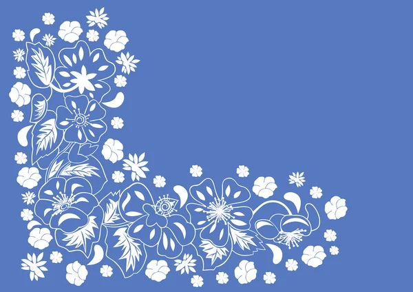 Coin floral abstrait avec fond bleu — Image vectorielle